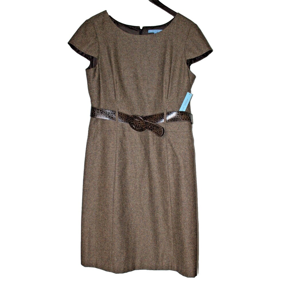 Antonio Melani Women Size14 Brown Tweed Cap Sleeve Sheath‎ Dress NWT
